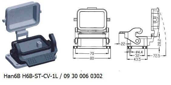 Han 6B H6B-ST-CV-1L 09 30 006 0302 Bulkhead panel mounting 1lever with cover OUKERUI Harting ILME Heavy duty connector.jpg